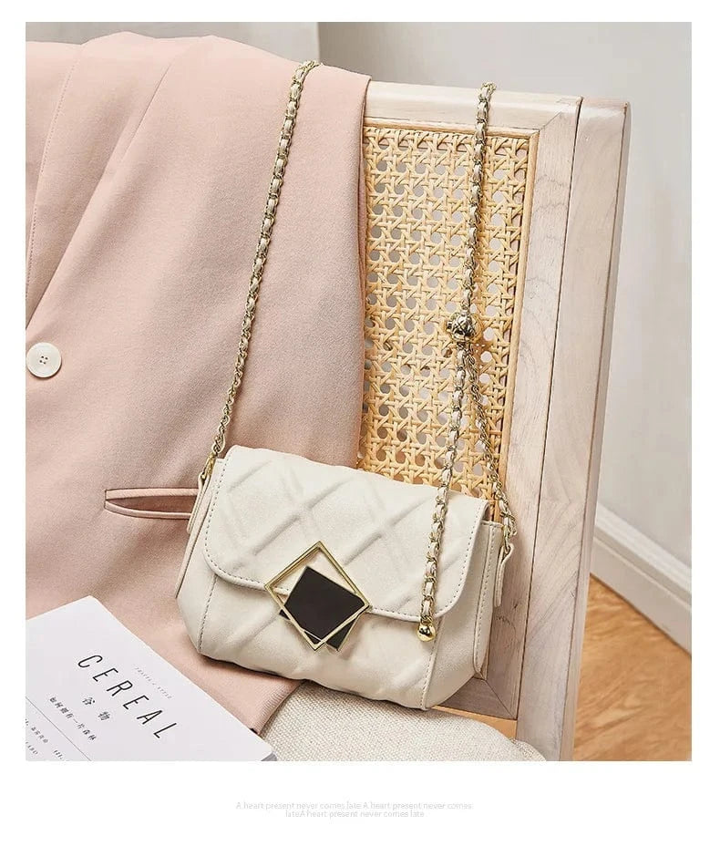 2025 Genuine Leather Shoulder Bag - Women's Quilted Crossbody Purse with Gold Ball Chain, European Style