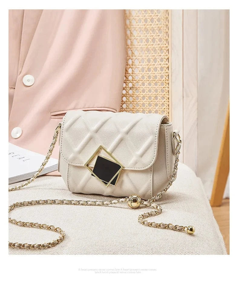 2025 Genuine Leather Shoulder Bag - Women's Quilted Crossbody Purse with Gold Ball Chain, European Style