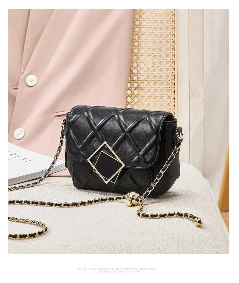 2025 Genuine Leather Shoulder Bag - Women's Quilted Crossbody Purse with Gold Ball Chain, European Style