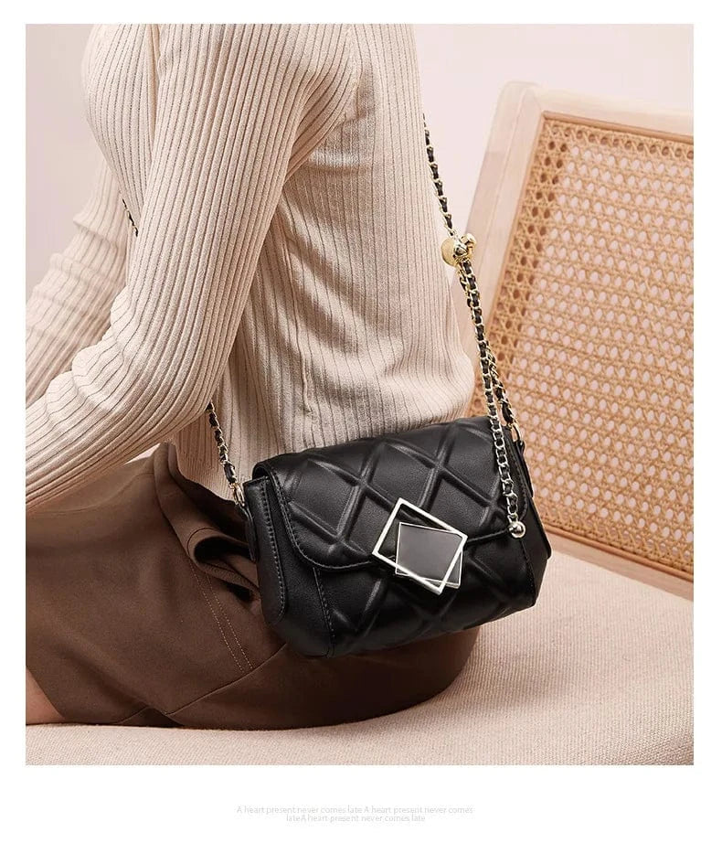 2025 Genuine Leather Shoulder Bag - Women's Quilted Crossbody Purse with Gold Ball Chain, European Style