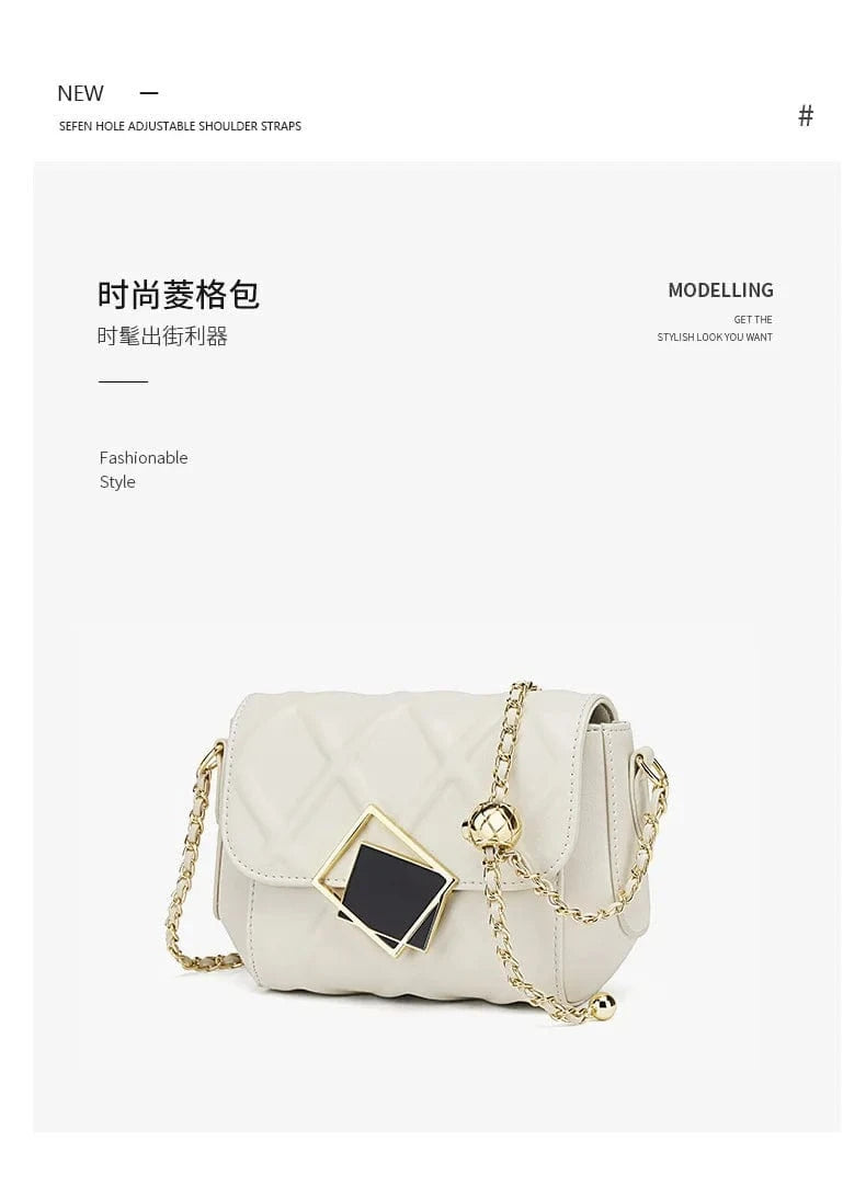 2025 Genuine Leather Shoulder Bag - Women's Quilted Crossbody Purse with Gold Ball Chain, European Style