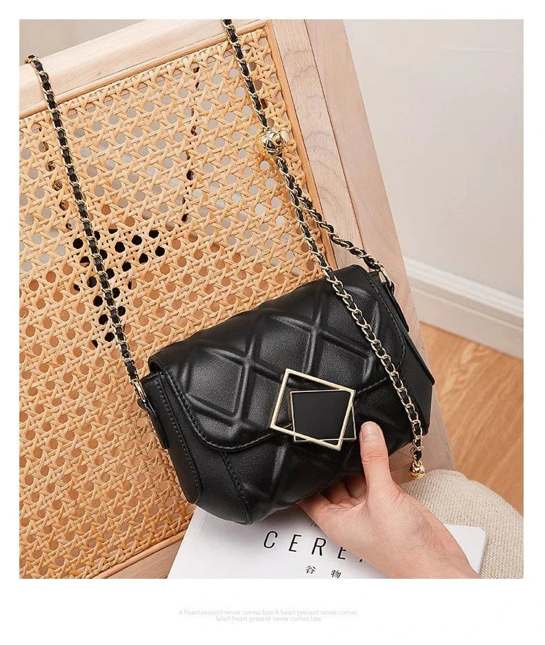 2025 Genuine Leather Shoulder Bag - Women's Quilted Crossbody Purse with Gold Ball Chain, European Style