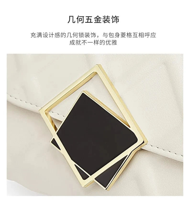 2025 Genuine Leather Shoulder Bag - Women's Quilted Crossbody Purse with Gold Ball Chain, European Style