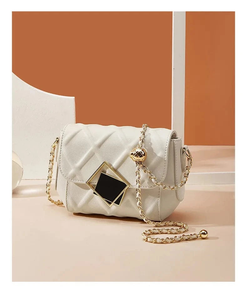 2025 Genuine Leather Shoulder Bag - Women's Quilted Crossbody Purse with Gold Ball Chain, European Style