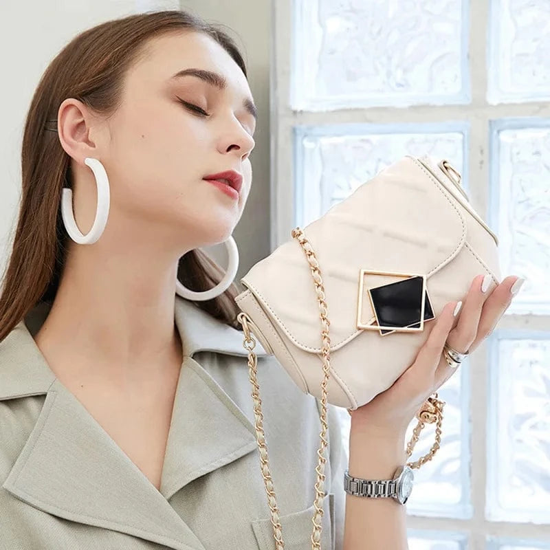 2025 Genuine Leather Shoulder Bag - Women's Quilted Crossbody Purse with Gold Ball Chain, European Style