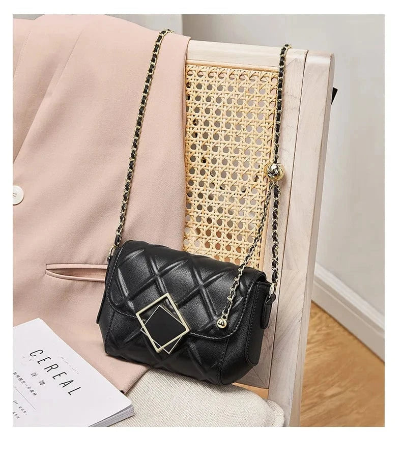 2025 Genuine Leather Shoulder Bag - Women's Quilted Crossbody Purse with Gold Ball Chain, European Style