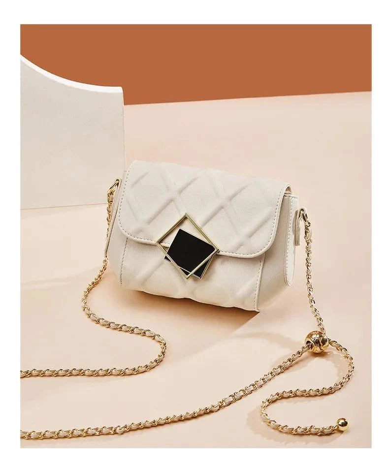 2025 Genuine Leather Shoulder Bag - Women's Quilted Crossbody Purse with Gold Ball Chain, European Style