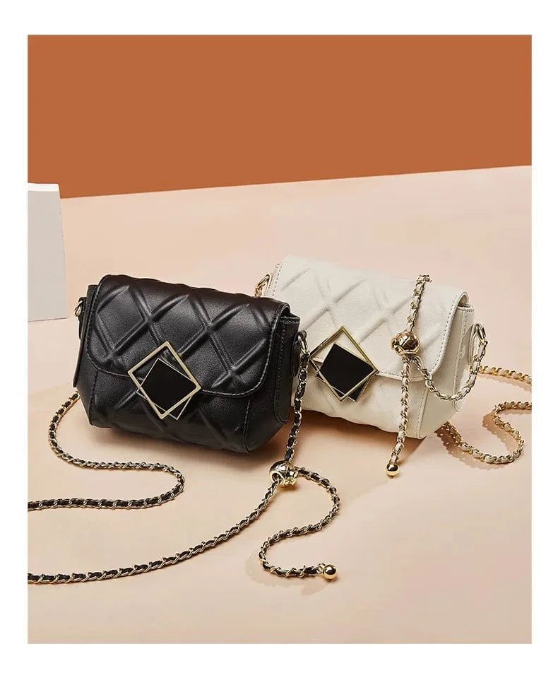 2025 Genuine Leather Shoulder Bag - Women's Quilted Crossbody Purse with Gold Ball Chain, European Style