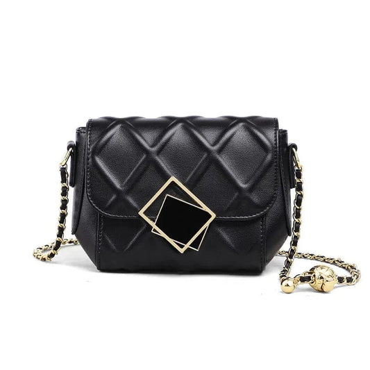 2025 Genuine Leather Shoulder Bag - Women's Quilted Crossbody Purse with Gold Ball Chain, European Style