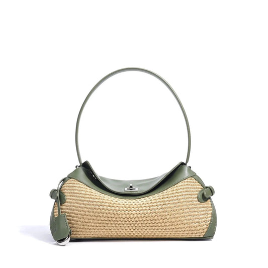 2025 Lightweight Simple Fashion Sling Raffia Crossbody Tote Bag High Quality Genuine Leather Handmade Woven Straw Underarm