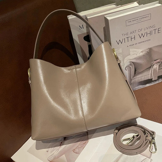 2025 Luxury Top Layer Vegetable Tanned Cowhide Leather Tote Bag Large Capacity Genuine Leather Shoulder Crossbody Bag for Women