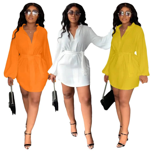 2025 new arrivals long sleeve oversized shirt dress chic loose robe dress women fall fashion casual midi dress with belt