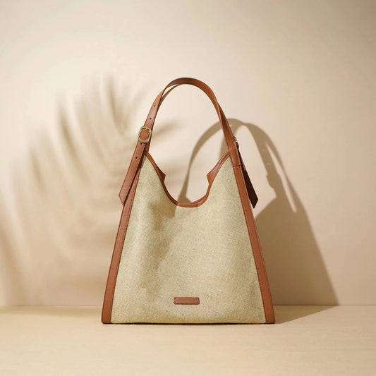 2025 New Luxury Large Capacity Genuine Leather Cotton Linen Tote Bag Designer Cowhide Leather Crossbody Handbags for Women