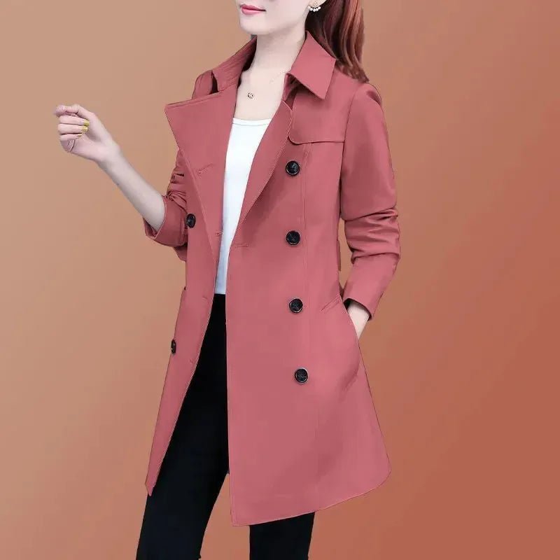 2025 New Trench Coat Midi Length Fashion Korean Elegant Khaki Black Loose Women's Windbreaker Coat Casual Double Breasted Tops - SN Wigs & More
