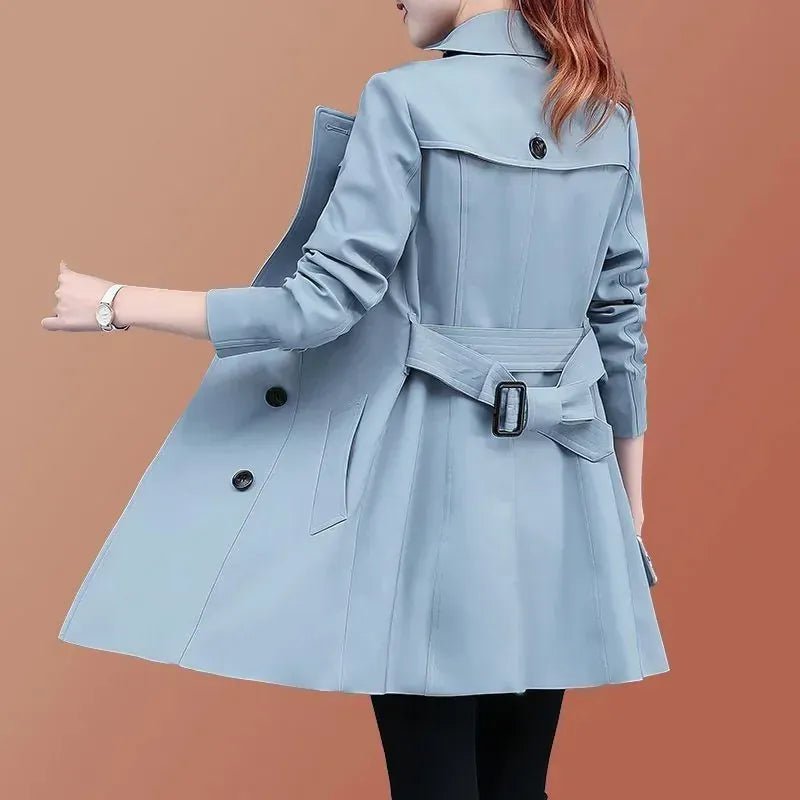 2025 New Trench Coat Midi Length Fashion Korean Elegant Khaki Black Loose Women's Windbreaker Coat Casual Double Breasted Tops - SN Wigs & More