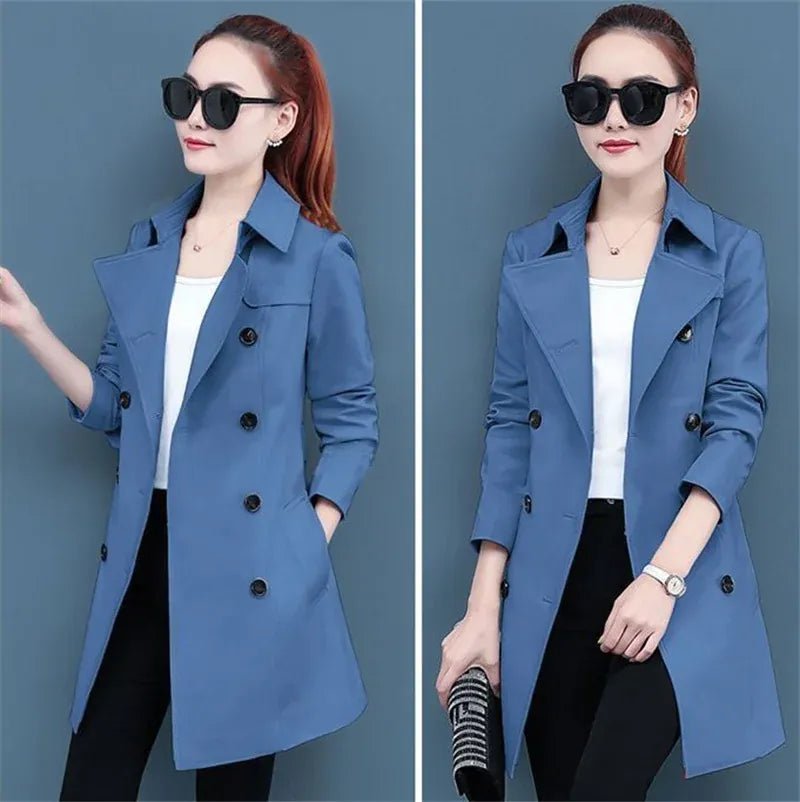 2025 New Trench Coat Midi Length Fashion Korean Elegant Khaki Black Loose Women's Windbreaker Coat Casual Double Breasted Tops - SN Wigs & More