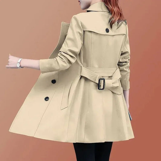 2025 New Trench Coat Midi Length Fashion Korean Elegant Khaki Black Loose Women's Windbreaker Coat Casual Double Breasted Tops - SN Wigs & More