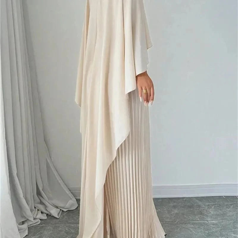 2025 New Women's Spring Summer Fashion Loose Bat Sleeve Curling Irregular Elegant Seven Inch Sleeve Long Dress