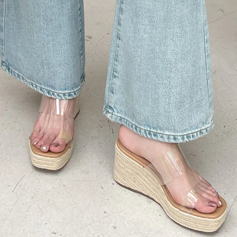 2025 Platform Ladies Wedges Slides Slippers Shoes Female Pumps Shoes Fashion Transparent Footwear Women Wedges Slippers Big Size