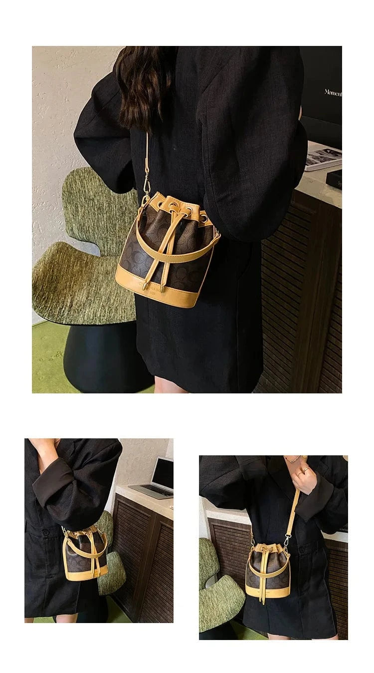 2025 Retro Print Bucket Bag - Vintage Drawstring Shoulder Bag for Women, Fashion Crossbody & Handbag