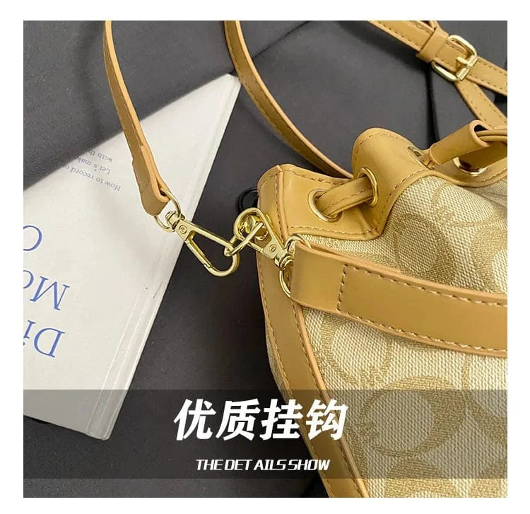 2025 Retro Print Bucket Bag - Vintage Drawstring Shoulder Bag for Women, Fashion Crossbody & Handbag