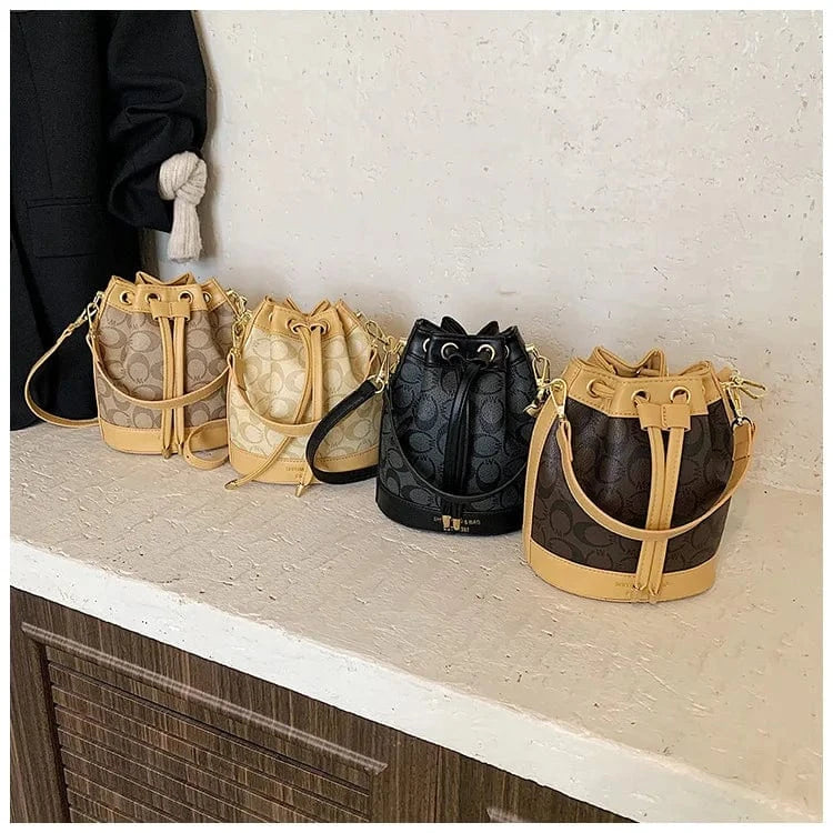 2025 Retro Print Bucket Bag - Vintage Drawstring Shoulder Bag for Women, Fashion Crossbody & Handbag