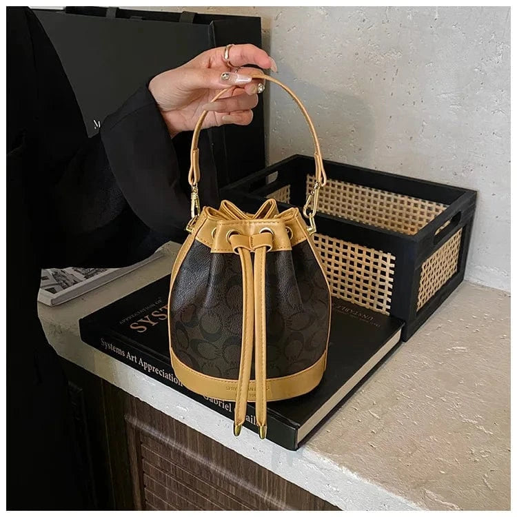 2025 Retro Print Bucket Bag - Vintage Drawstring Shoulder Bag for Women, Fashion Crossbody & Handbag