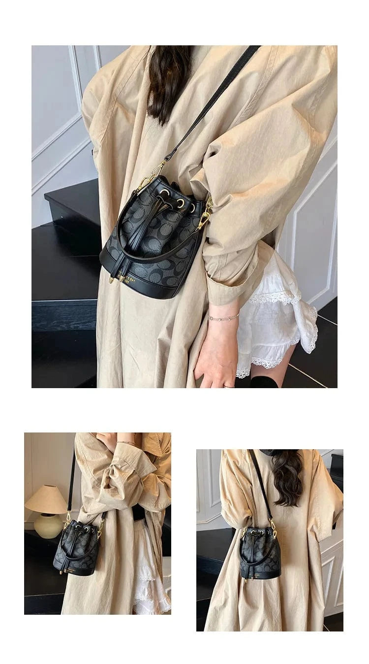 2025 Retro Print Bucket Bag - Vintage Drawstring Shoulder Bag for Women, Fashion Crossbody & Handbag
