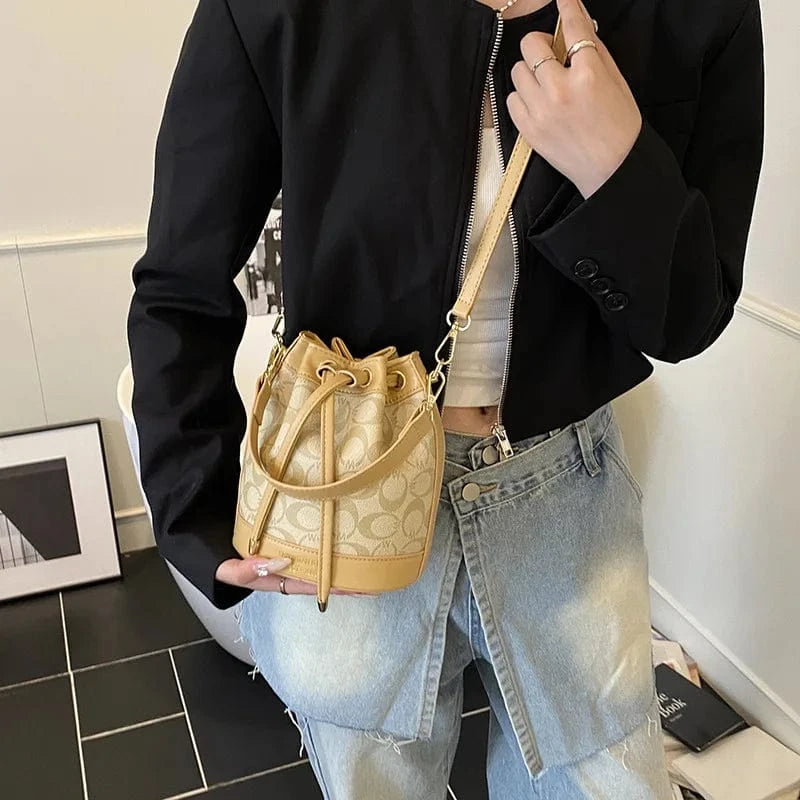 2025 Retro Print Bucket Bag - Vintage Drawstring Shoulder Bag for Women, Fashion Crossbody & Handbag