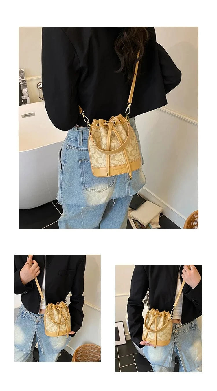 2025 Retro Print Bucket Bag - Vintage Drawstring Shoulder Bag for Women, Fashion Crossbody & Handbag