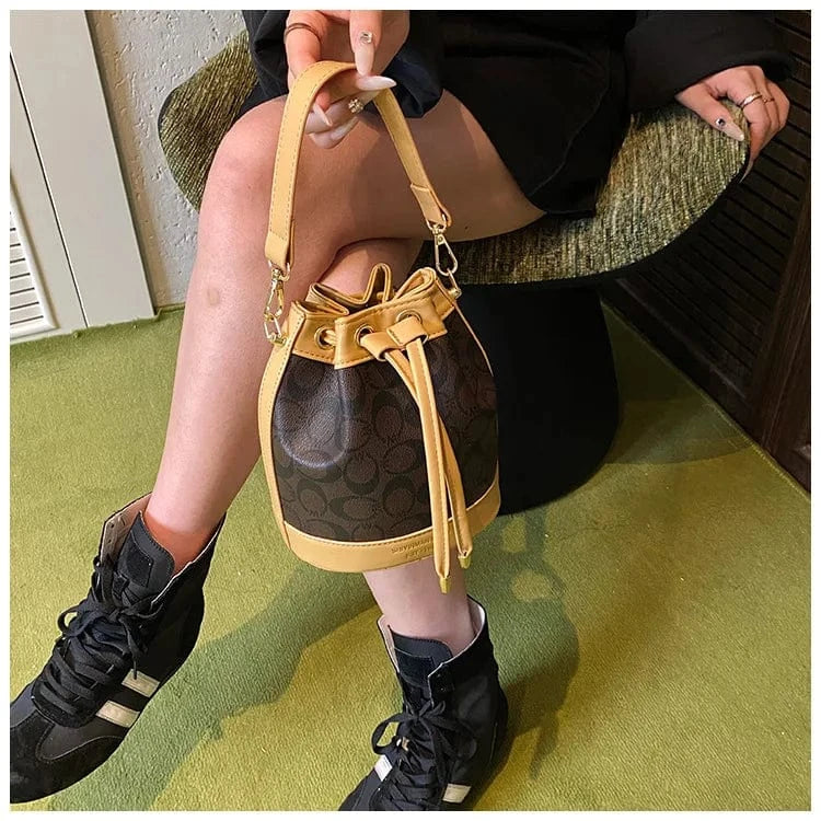 2025 Retro Print Bucket Bag - Vintage Drawstring Shoulder Bag for Women, Fashion Crossbody & Handbag