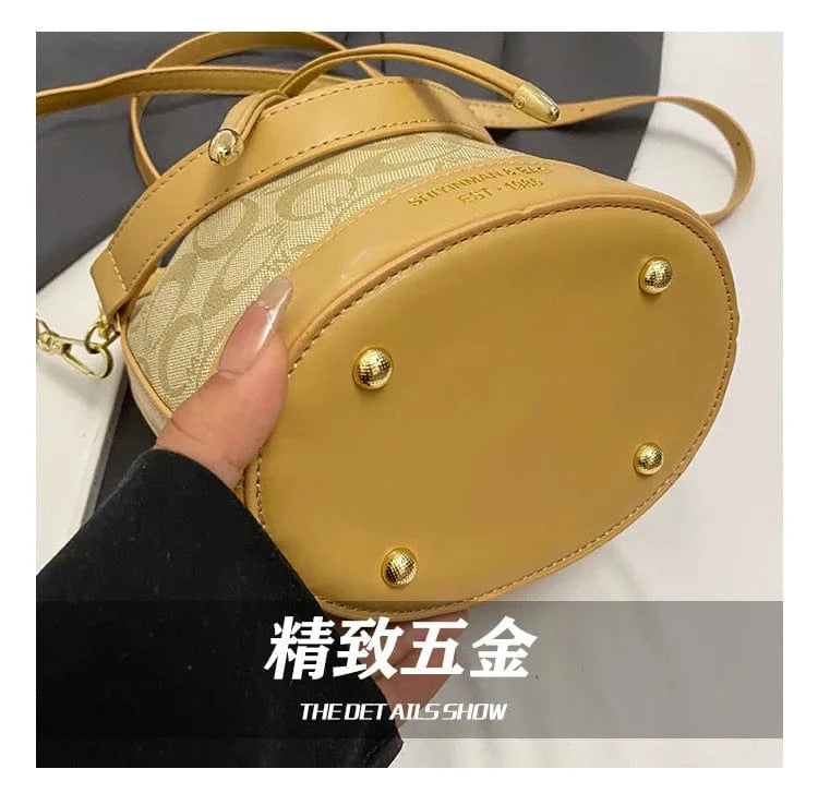 2025 Retro Print Bucket Bag - Vintage Drawstring Shoulder Bag for Women, Fashion Crossbody & Handbag