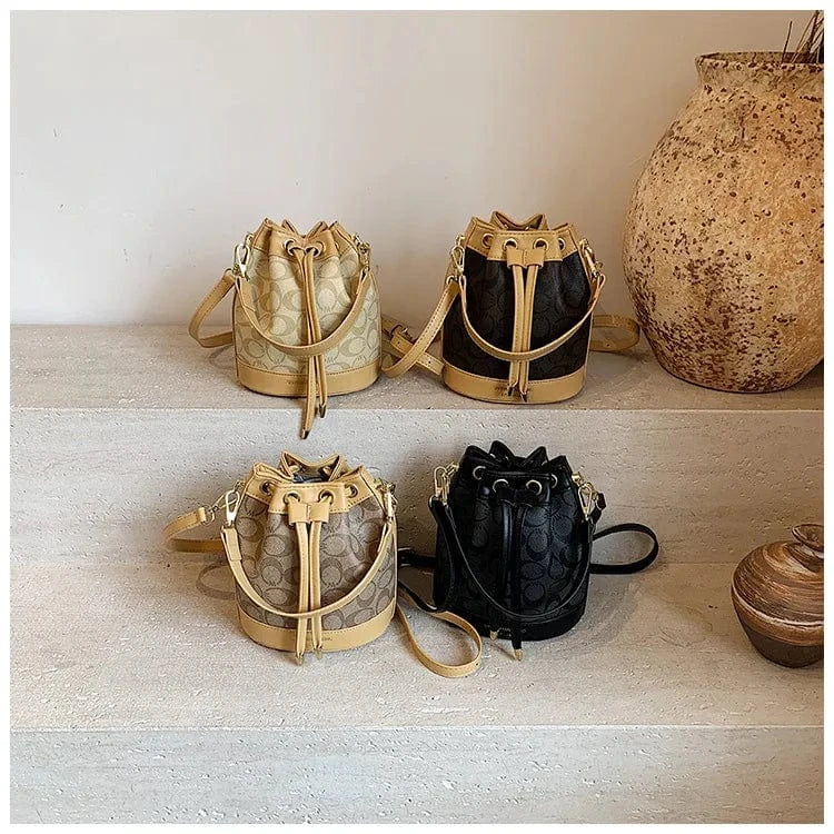 2025 Retro Print Bucket Bag - Vintage Drawstring Shoulder Bag for Women, Fashion Crossbody & Handbag