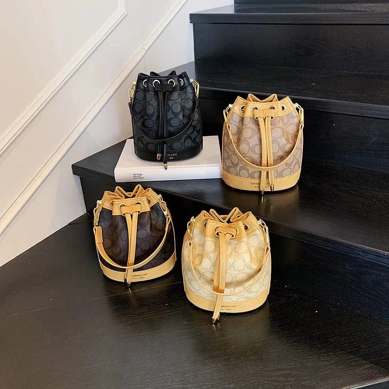 2025 Retro Print Bucket Bag - Vintage Drawstring Shoulder Bag for Women, Fashion Crossbody & Handbag