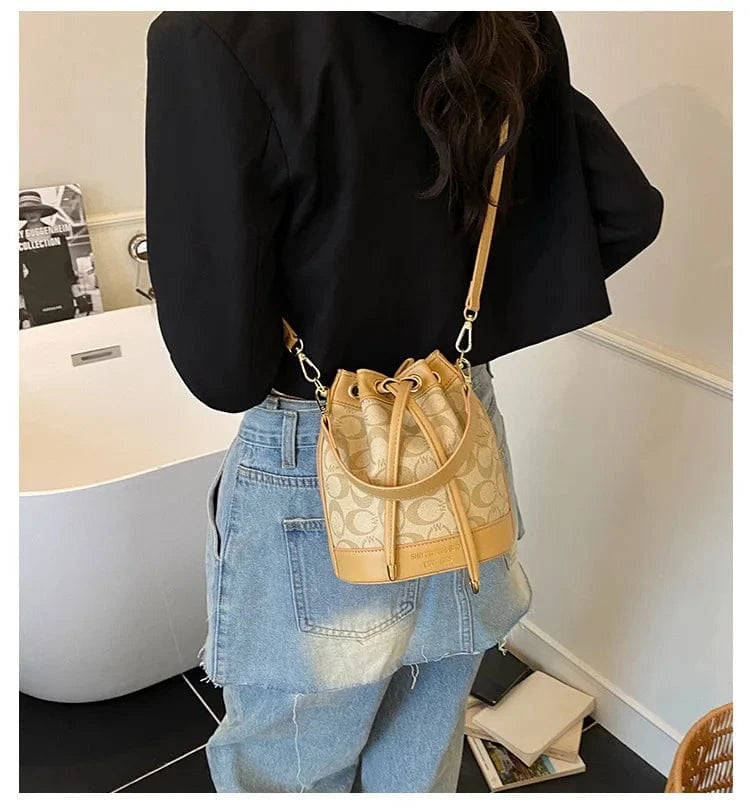 2025 Retro Print Bucket Bag - Vintage Drawstring Shoulder Bag for Women, Fashion Crossbody & Handbag