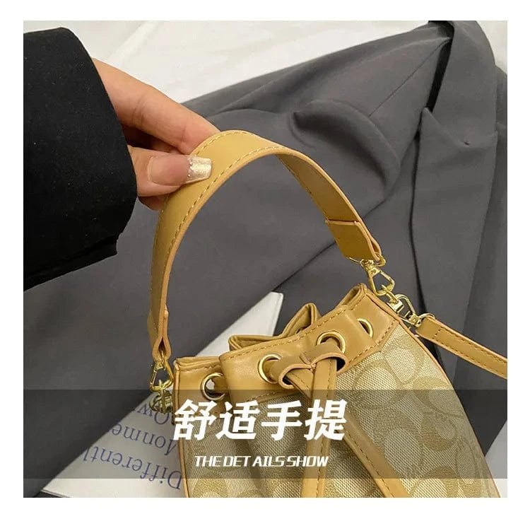 2025 Retro Print Bucket Bag - Vintage Drawstring Shoulder Bag for Women, Fashion Crossbody & Handbag
