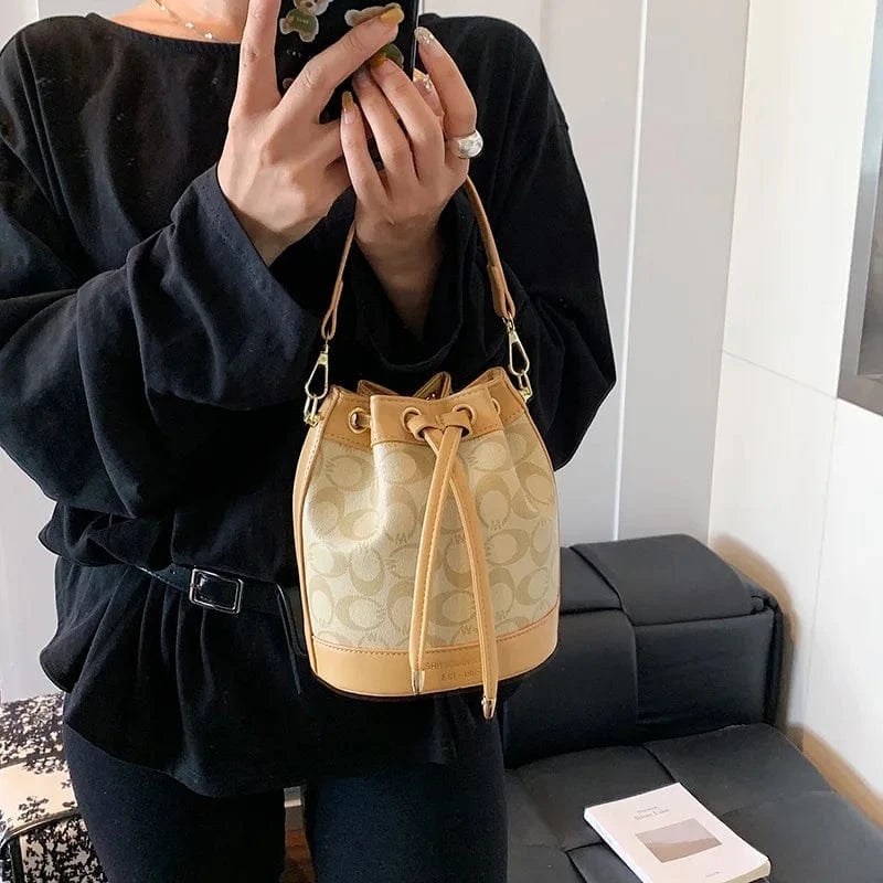 2025 Retro Print Bucket Bag - Vintage Drawstring Shoulder Bag for Women, Fashion Crossbody & Handbag