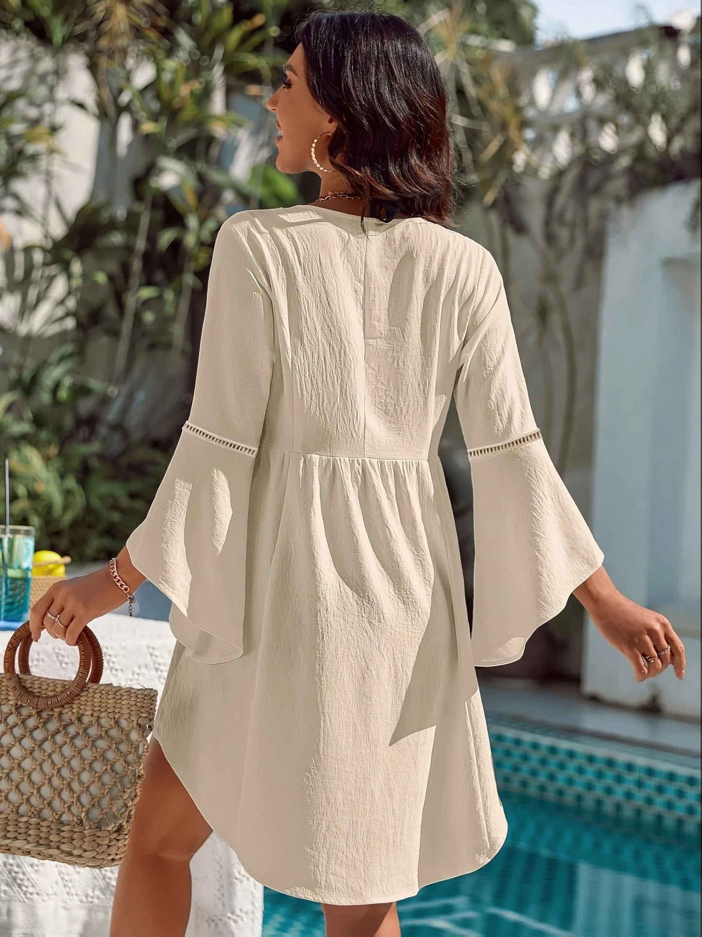 2025 Summer Women's V - Neck Chiffon Swimwear Cover - up Beach Dress