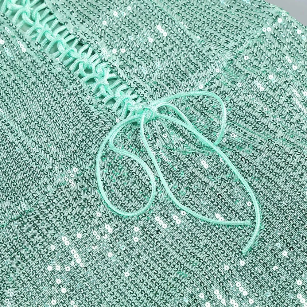 2025 Trendy Inspired Women Sequin Spaghetti Strap Maxi Dress with Square Neckline High Side Slit for Retro-Themed Evening Galas