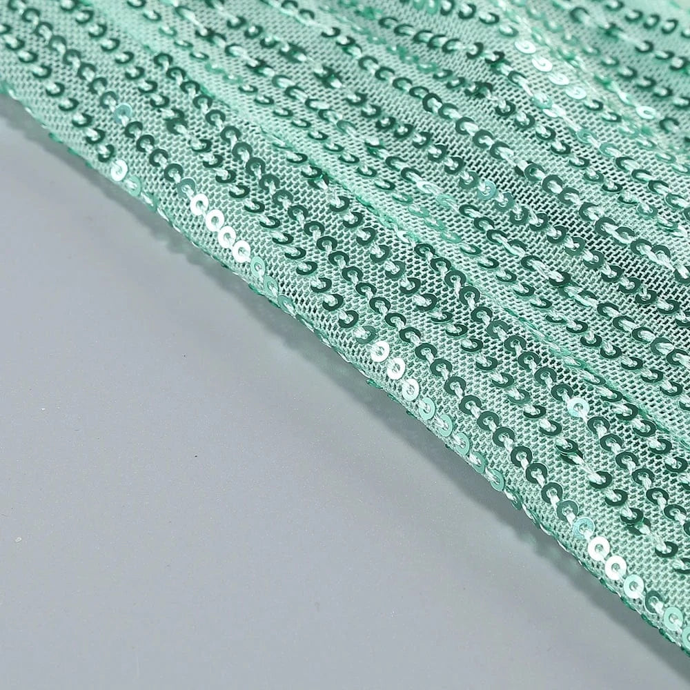 2025 Trendy Inspired Women Sequin Spaghetti Strap Maxi Dress with Square Neckline High Side Slit for Retro-Themed Evening Galas