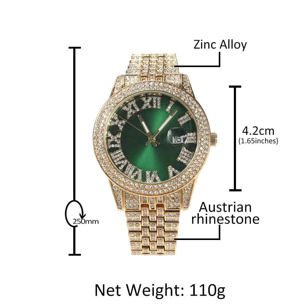 2025 UWIN Pink Mother of Pearl Watch White Gold Finished Iced Out Pink Marble Dial Crystal Luxury Watch for Women