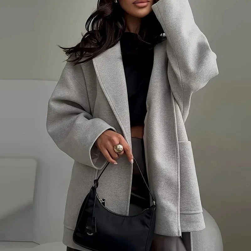 2025 Winter Casual Long Sleeve Grey Outercoat Women's Fashion Lace-Up Warm Woolen Jackets Autumn Fashion V-neck Thickened Coat