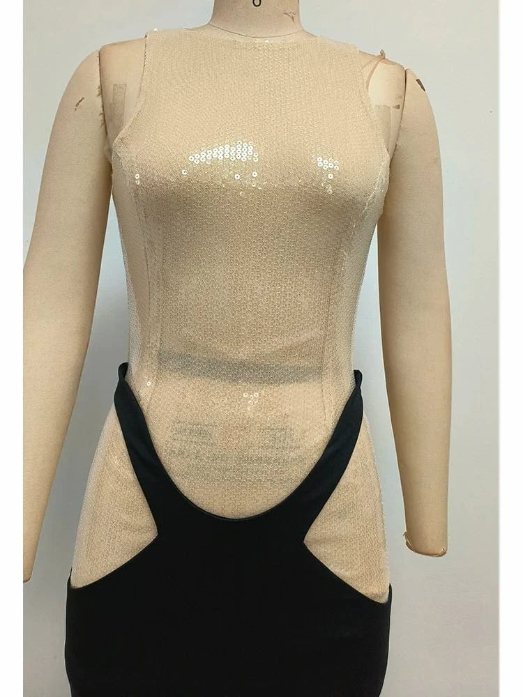 2025 Women Glamorous Sleeveless Cut-out Mermaid Maxi Dress Sparkling Sequin High-Quality Fabric Sexy Trendy for Evening Party