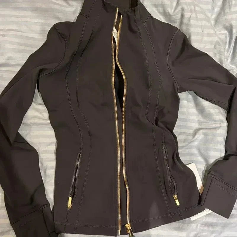 2025 Women's Fitness Jacket Long Sleeve Zip Up High Elastic Yoga Running Top with Pockets for Gym Workout Athletic Wear