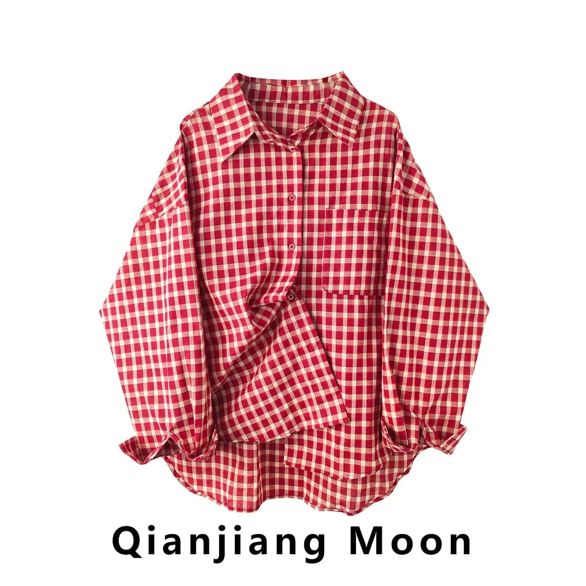 2025 Y2k Autumn Women New Vintage Red Plaid Turn-down Collar Over-shirt Long Sleeve Streetwear Loose Patchwork Harajuku Blouses