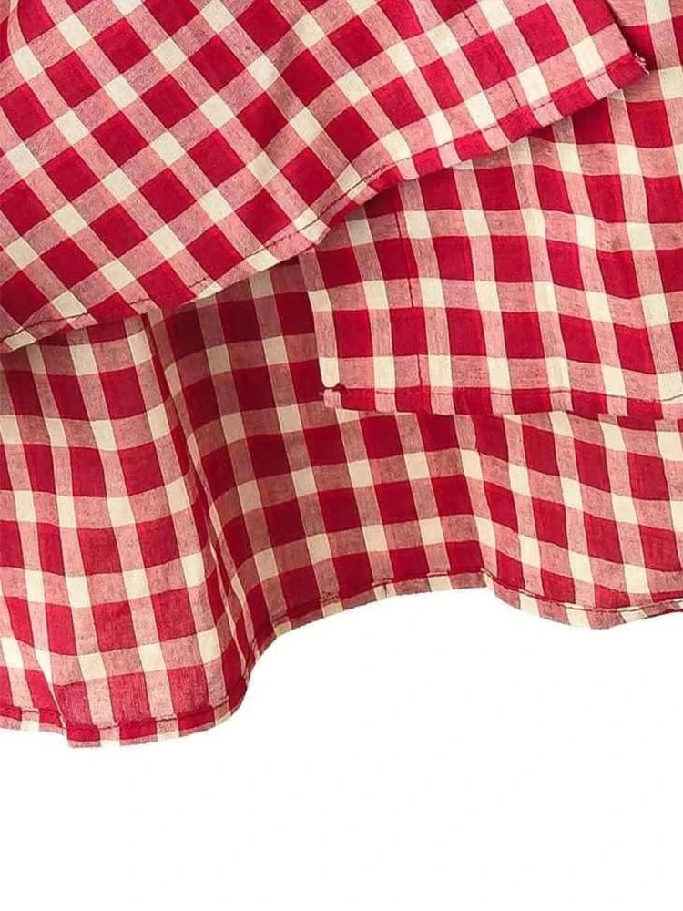 2025 Y2k Autumn Women New Vintage Red Plaid Turn-down Collar Over-shirt Long Sleeve Streetwear Loose Patchwork Harajuku Blouses