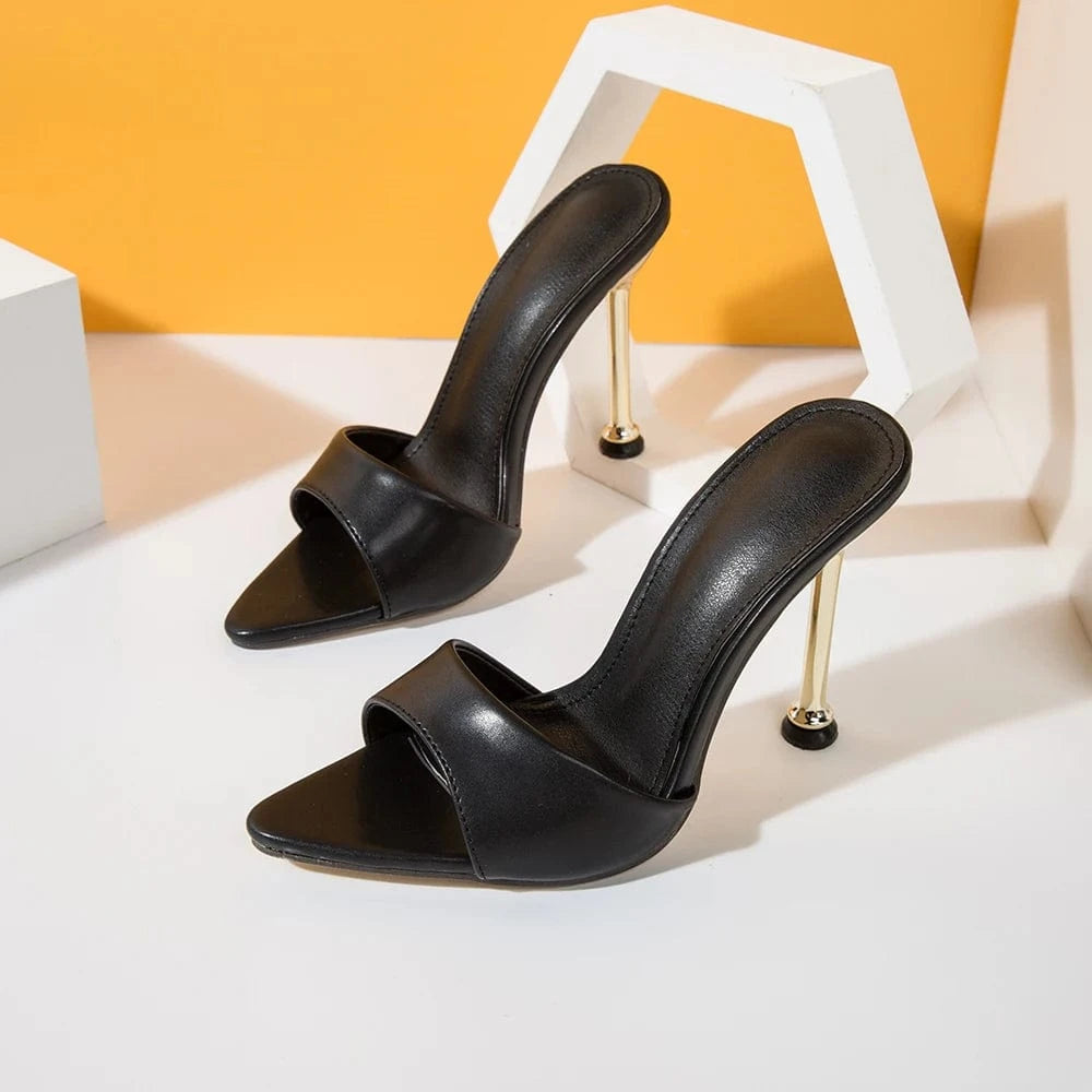 204 new European and American high heel women's sandals metal thin heel women's sandals