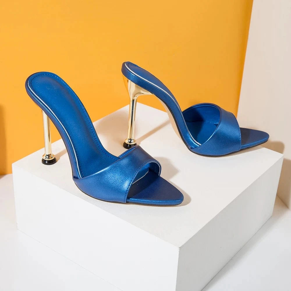 204 new European and American high heel women's sandals metal thin heel women's sandals