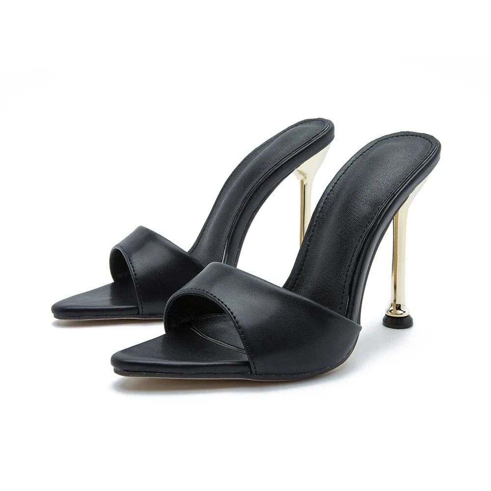 204 new European and American high heel women's sandals metal thin heel women's sandals