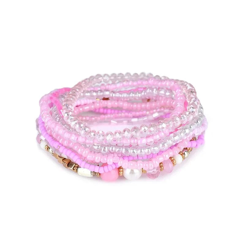20cm / Pink Hainon Vintage Luxury Bohemian Bead Bracelets Women Multilayer Handmade Handmade bracelet set Jewelry Holiday style